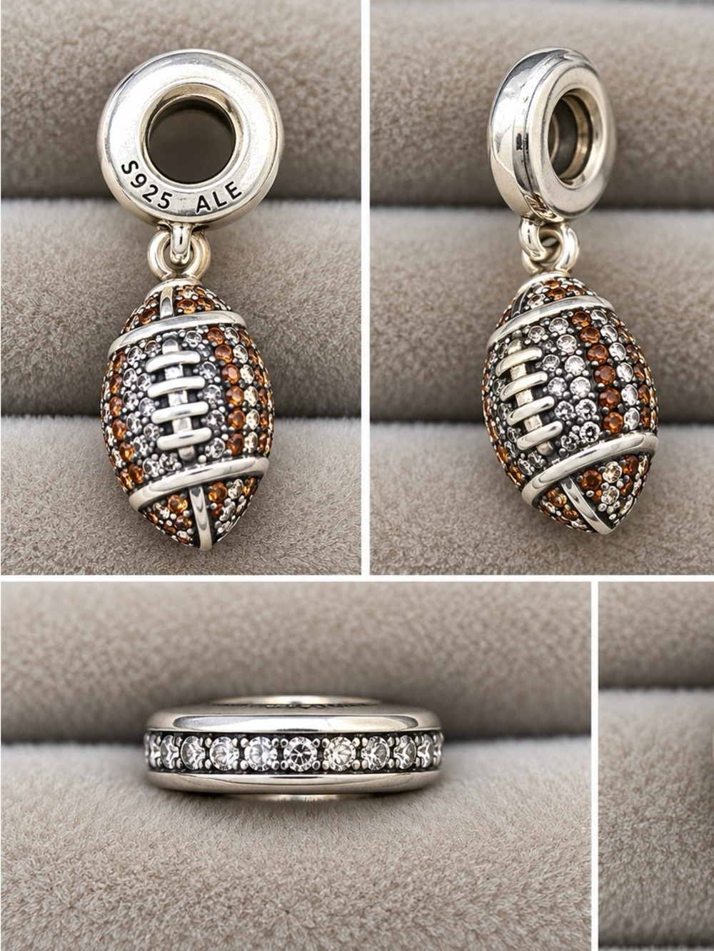 Pandora Football Dangle Charm in Silver with Pave’ Stones